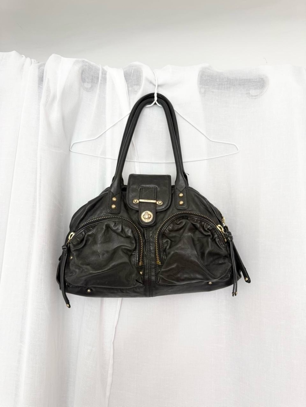 Y2K Black Leather Børkjer Pocket Shoulder Bag